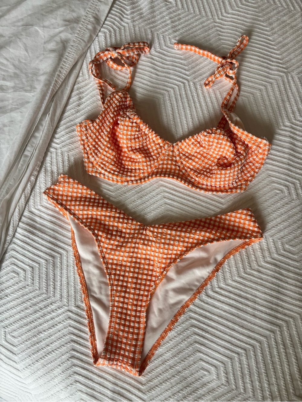 Abercrombie & Fitch Orange and White Gingham Bikini Top